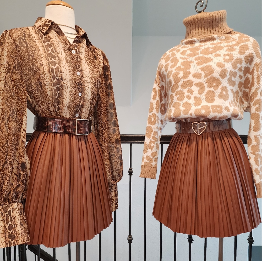 Pleated faux leather Paperbag waist skirt